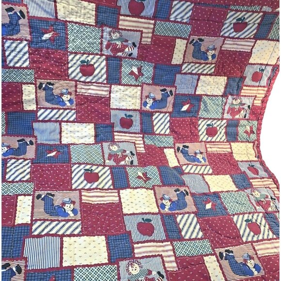 Vintage RAGGEDY ANN & ANDY Handmade Patchwork Baby Quilt Crib Blanket 30” x  30” - Picture 6 of 10